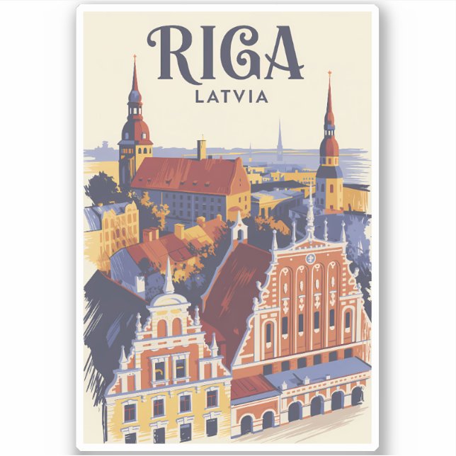 Riga Latvia Illustration Travel Art Vintage (Front)