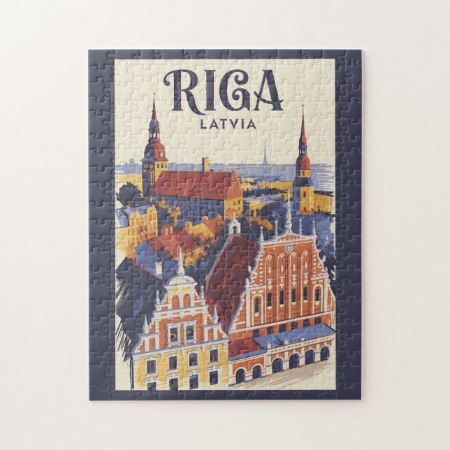 Riga Latvia Illustration Travel Art Vintage Jigsaw Puzzle (Vertical)