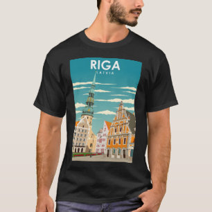 Riga Latvia Vintage Minimal Retro Travel Poster T-Shirt