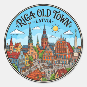 Riga Old Town Latvia Classic Round Sticker
