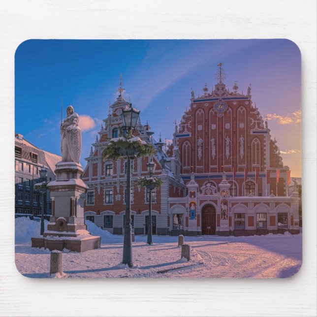 Riga Town Hall Square in winter Mouse Mat (Front)