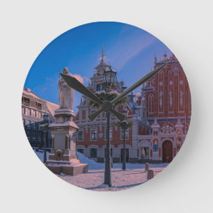 Riga Town Hall Square in winter Round Clock