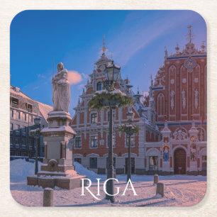 Riga Town Hall Square in winter Square Paper Coast Coaster