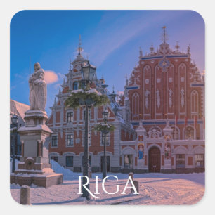 Riga Town Hall Square in winter Square Sticker