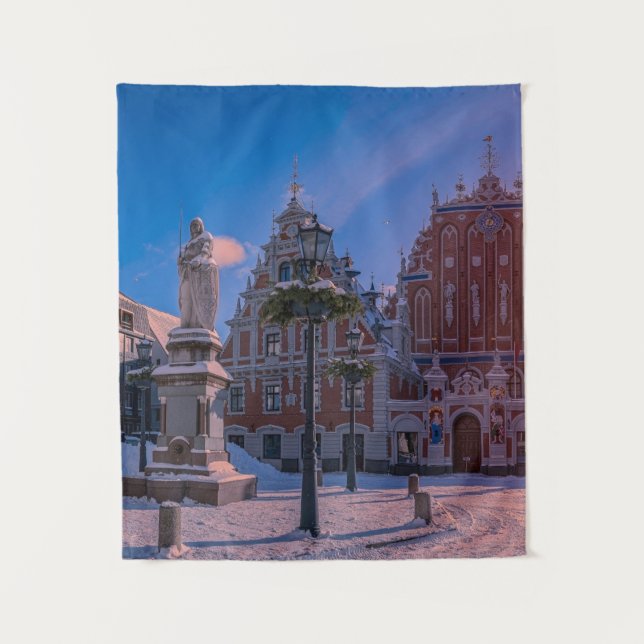 Riga Town Hall Square in winter Tapestry (Front)