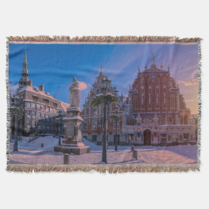 Riga Town Hall Square in winter Throw Blanket