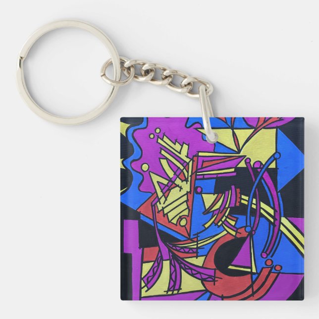 Right Brain Left Brain-Hand Painted Abstract Art Key Ring (Front)
