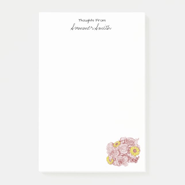 Right Corner Terra Cotta Outlined Bouquet Custom Post-it Notes (Front)