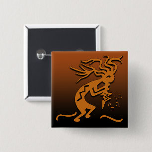 Right Facing Flute Playing Kokopelli Musician 15 Cm Square Badge