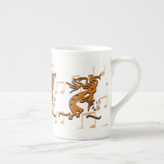 Right Facing Kokopelli Musician With Musical Notes Bone China Mug (Right)
