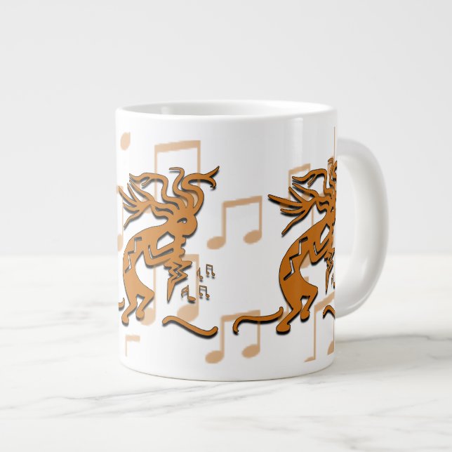 Right Facing Kokopelli Musician With Musical Notes Large Coffee Mug (Front Right)