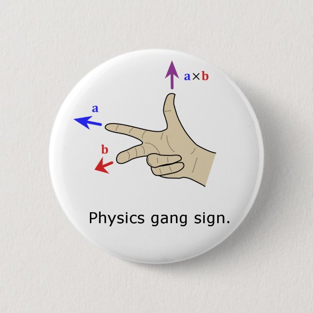 Right hand rule cross product Physics gang sign 6 Cm Round Badge (Front)