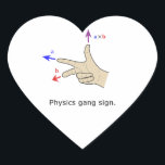 Right hand rule cross product Physics gang sign Heart Sticker<br><div class="desc">physicists are tough.</div>