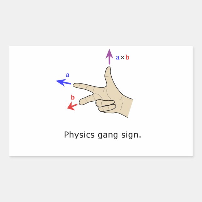 Right hand rule cross product Physics gang sign Rectangular Sticker (Front)