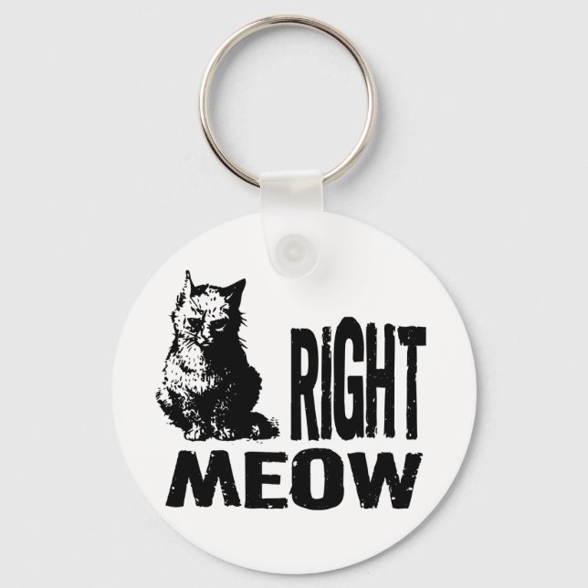 Right MEOW! Funny Evil Kitty Key Ring (Front)