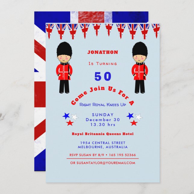 Right Royal Knees Up 50th Birthday Bash Invitation (Front/Back)