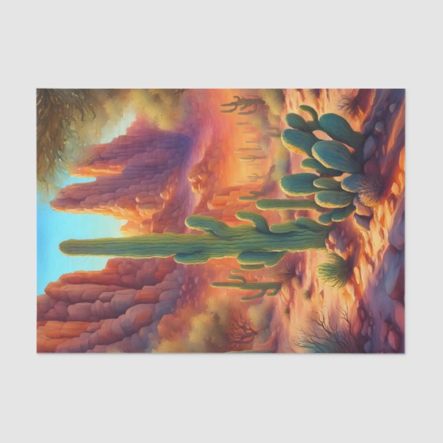 Right Sunny Desert Cactus Landscape Decoupage  Tissue Paper (Front)
