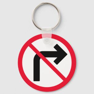 Right Turn Prohibited Metal Circle Keychain