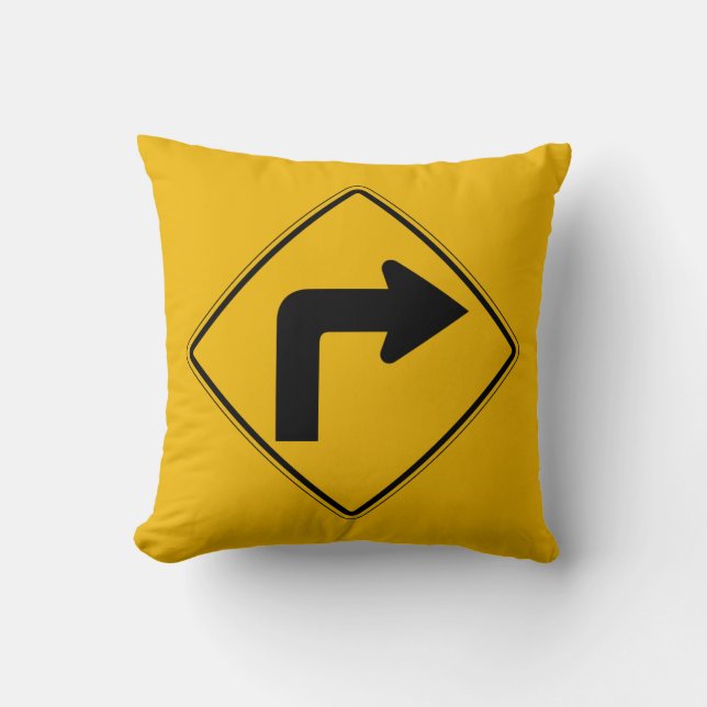 Right Turn, Traffic Warning Sign, USA Cushion (Front)