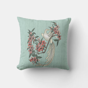 Right White Bird - Cherry Blossoms 2 Aqua Cushion