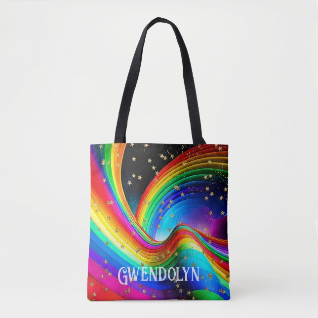 Righteous Rainbow & Gold Stars Tote Bag (Front)