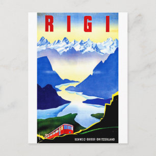Rigi mountain railway, Switzerland, vintage travel Postcard