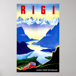 Rigi mountain railway, Switzerland, vintage travel Poster