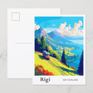 Rigi Switzerland Travel Art Vintage Illustration Postcard