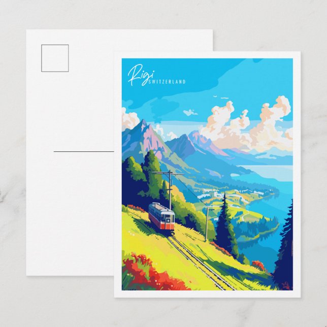 Rigi Switzerland vintage travel illustration Postcard (Front/Back)