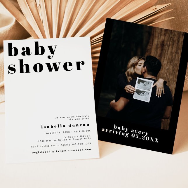 RILEY Bold Bohemian Retro Photo Baby Shower Invitation (Creator Uploaded)