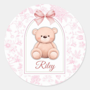 Riley Custom Pink Teddy Bear Nursery Design Classic Round Sticker