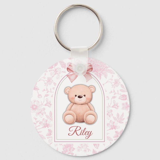 Riley | Custom Pink Teddy Bear Nursery Design  Key Ring (Front)