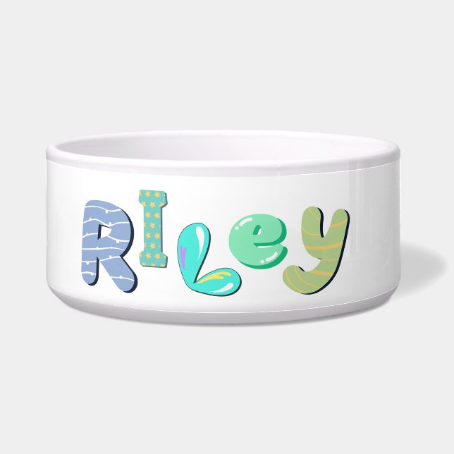 Riley - dogs and cats personalised ceramic bowl (Front)