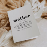 RILEY Modern Cute Mother Definition Mother's Day Card<br><div class="desc">This Mother's Day card features a modern font combination and fun definition of 'mother.' This folded card is the perfect gift for your favourite mum out there for her birthday, as a baby shower gift or to light her up on Mother's Day. Easily edit the definition and the inside message...</div>