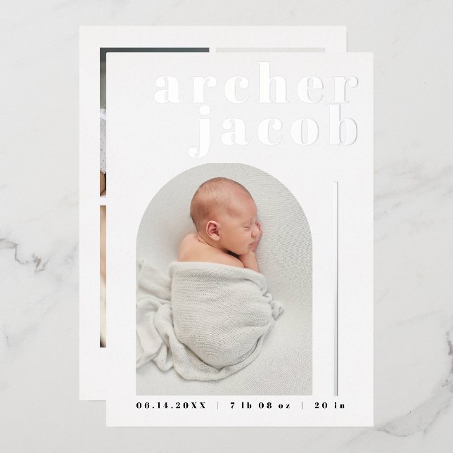 RILEY Modern Foil Arch Photo Baby Announcement (Front/Back)