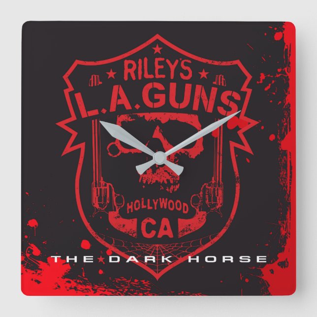 Riley's L.A.GUNS Red & Black Marble Vinyl Art Square Wall Clock (Front)