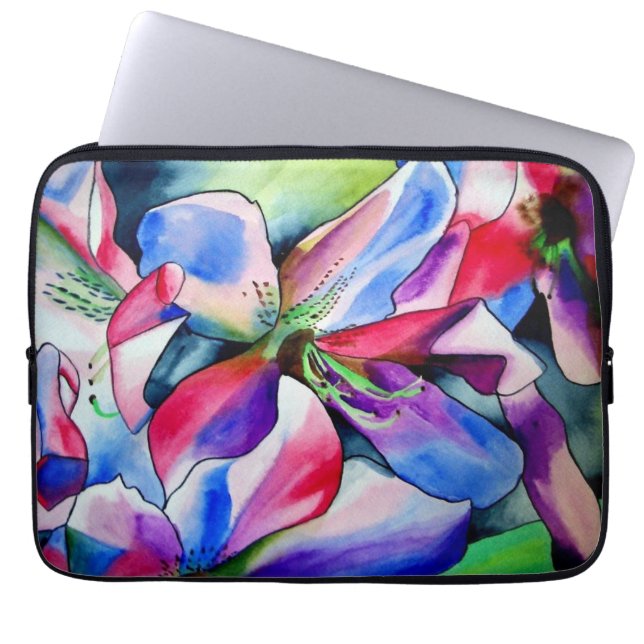 Rinbow Azalea flower watercolour art painting Laptop Sleeve (Front)
