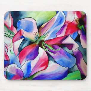 Rinbow Azalea flower watercolour art painting Mouse Mat