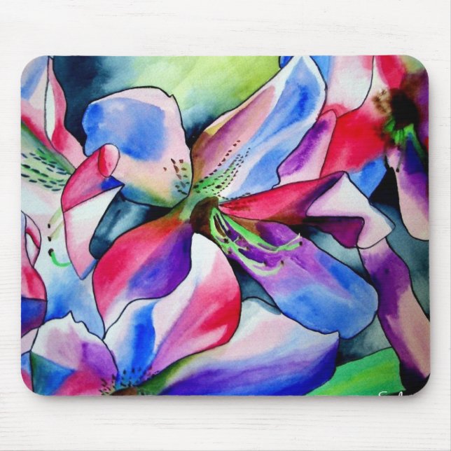 Rinbow Azalea flower watercolour art painting Mouse Mat (Front)