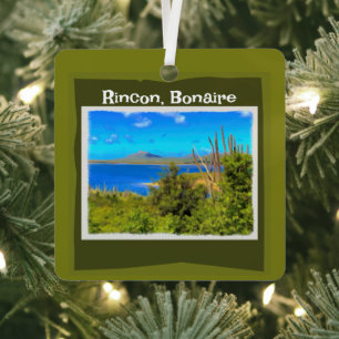Rincon, Bonaire Watercolor Metal Tree Decoration