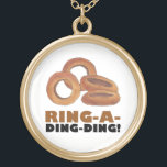 Ring-a-Ding-Ding Bride Engagement Bachelorette Gold Plated Necklace<br><div class="desc">Design features an original marker illustration of tasty golden brown fried onion rings, with RING A DING DING in a fun font. Great for a bachelorette party or bridal shower. Don't see what you're looking for? Need help with customisation? Click "contact this designer" to have something created just for you!...</div>