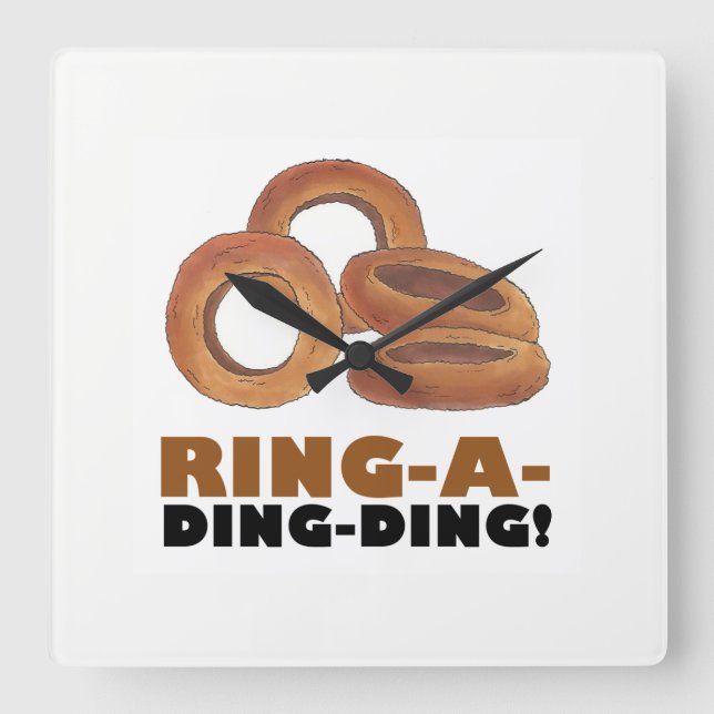 Ring-a-Ding-Ding Fried Onion Ring Funny Diner Food Square Wall Clock (Front)