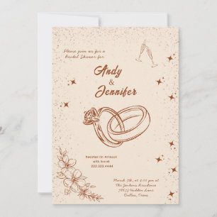 Ring and Floral Hand Drawn Bridal Shower  Invitation