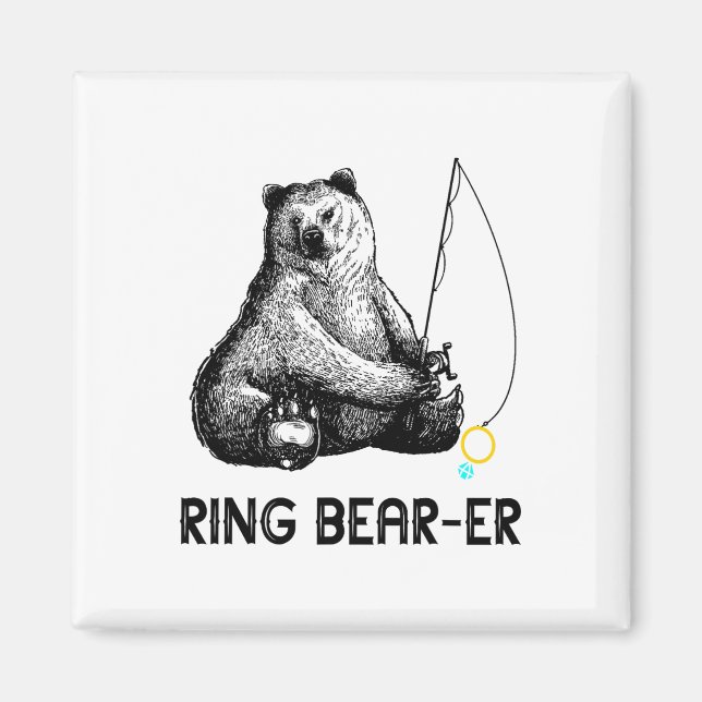 Ring Bearer Bear Fishing Wedding Party Security Ri Magnet (Front)