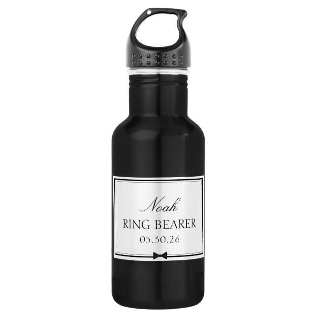 Ring Bearer Black & White Bowtie Wedding Kids 532 Ml Water Bottle (Front)