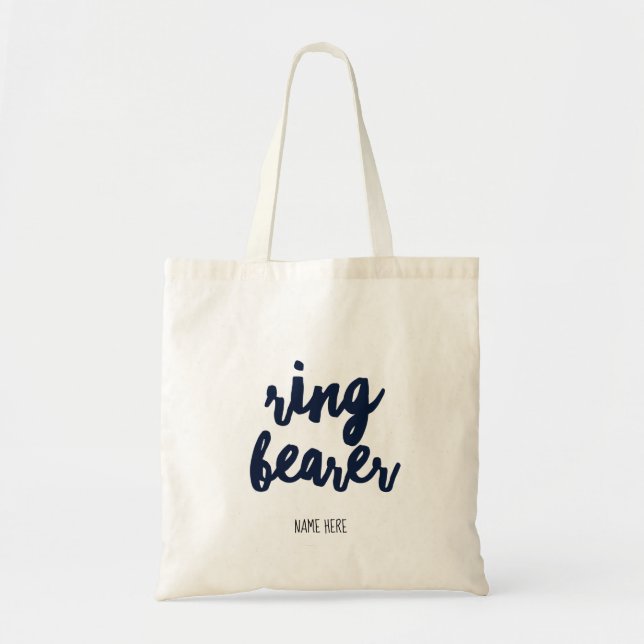 Ring Bearer Custom Name Navy Blue Tote Bag (Front)