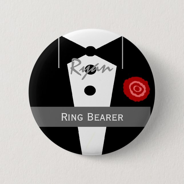 RING BEARER Custom Name Tux Wedding 6 Cm Round Badge (Front)
