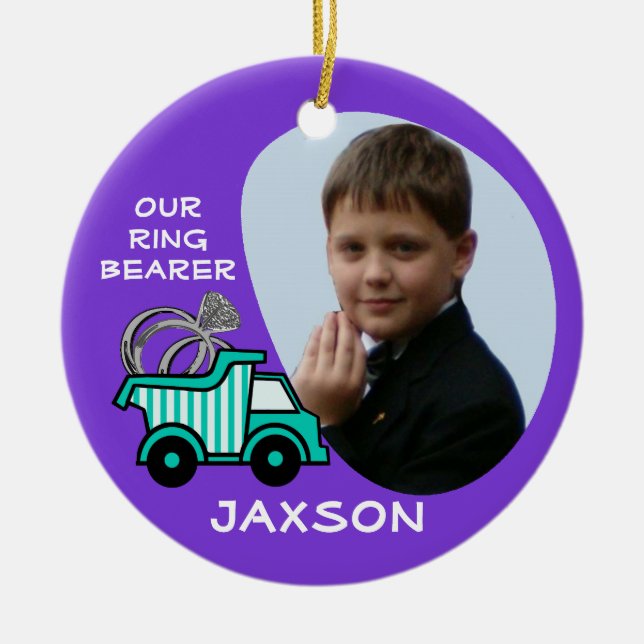 Ring Bearer Dump Truck Photo Ceramic Tree Decoration (Front)