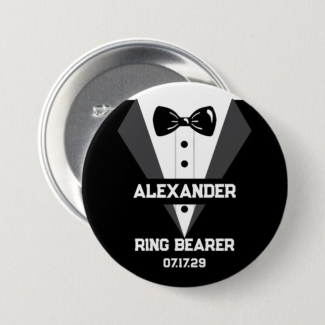 Ring Bearer Gift with Custom Name and Wedding Date 7.5 Cm Round Badge (Front & Back)