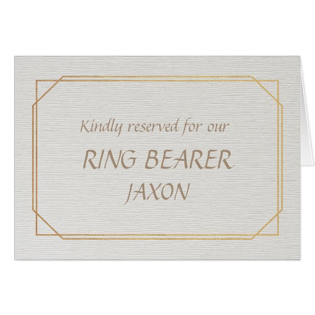 RING BEARER Gold and White Place Name Card (Front Horizontal)